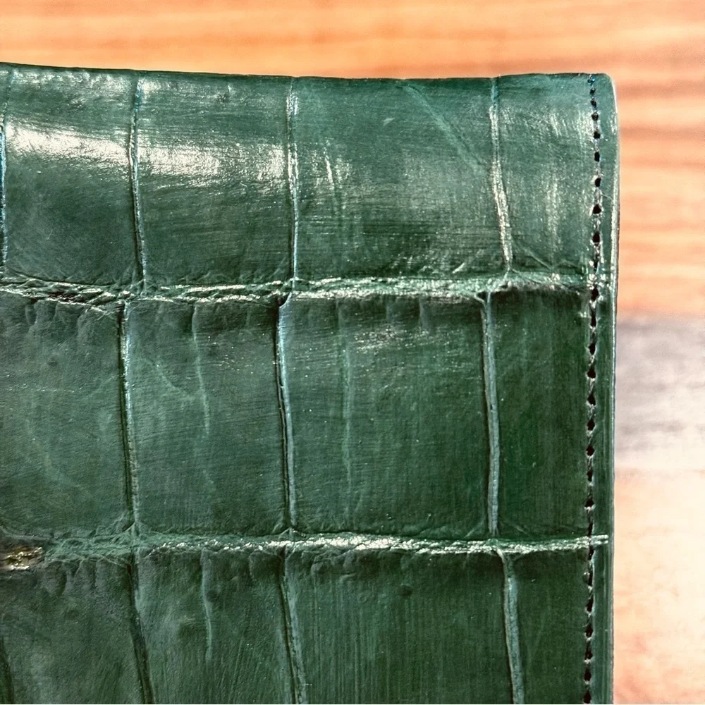 Genuine Croc Leather Wallet Dark Olive Color